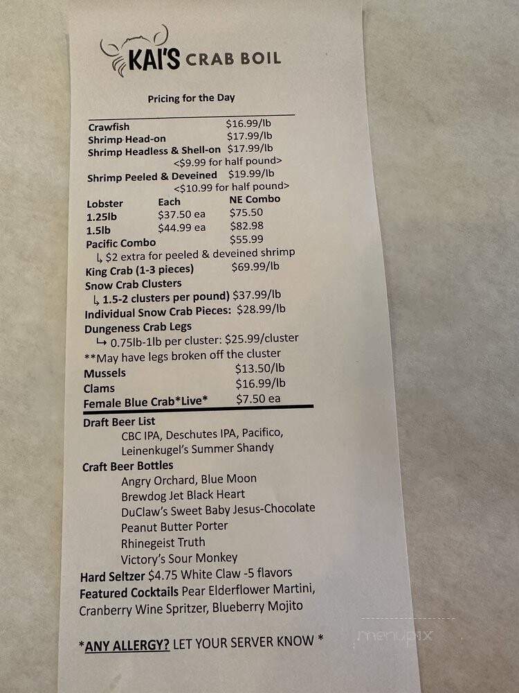 Kai's Crab Boil - Columbus, OH menu_pic