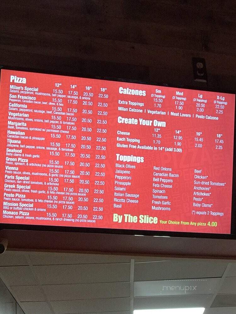 Milan Pizzeria - Royal Oak, MI menu_pic