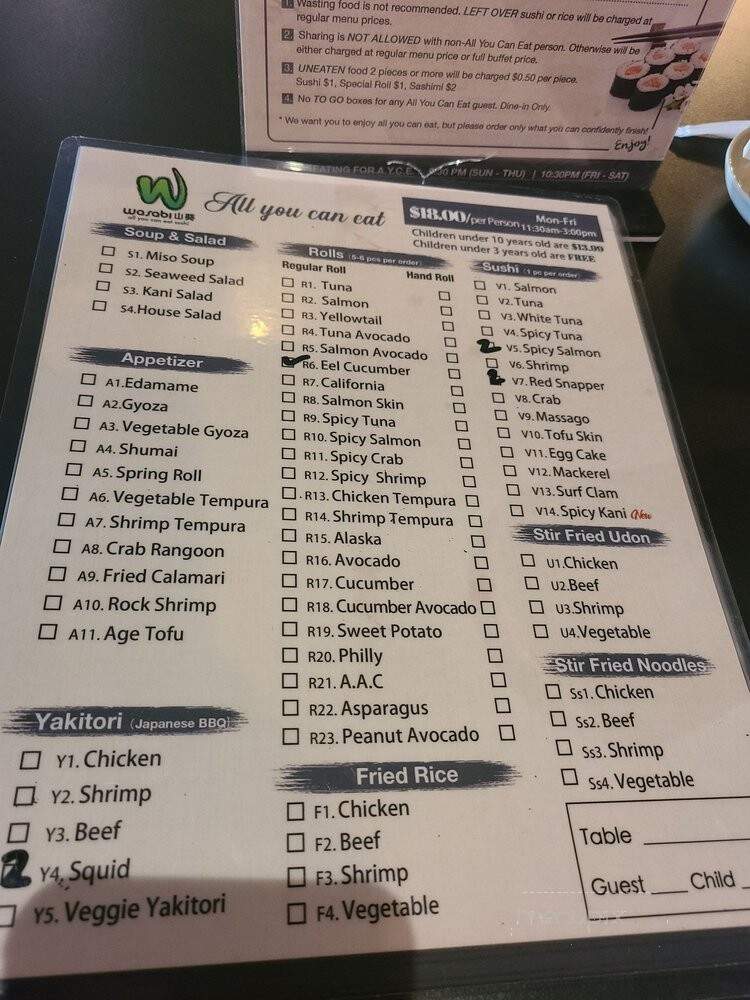 Wasabi - Saratoga Springs, NY menu_pic