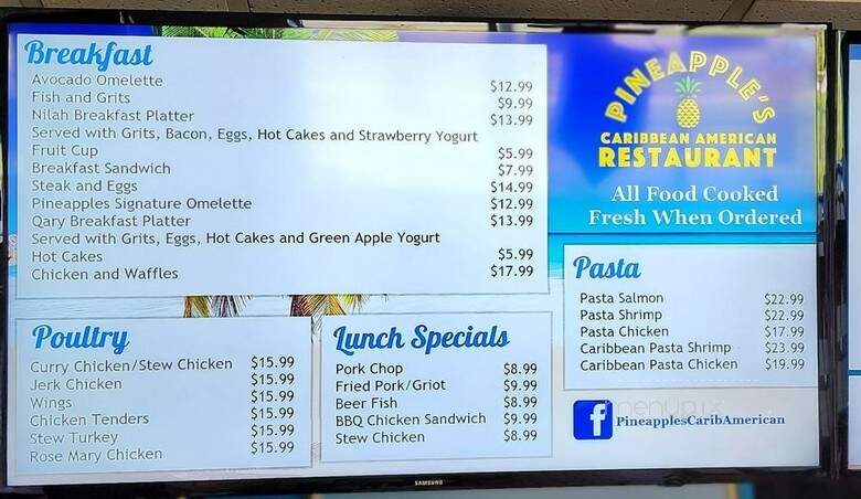 Pineapple's Caribbean American Restaurant - Jacksonville, FL menu_pic