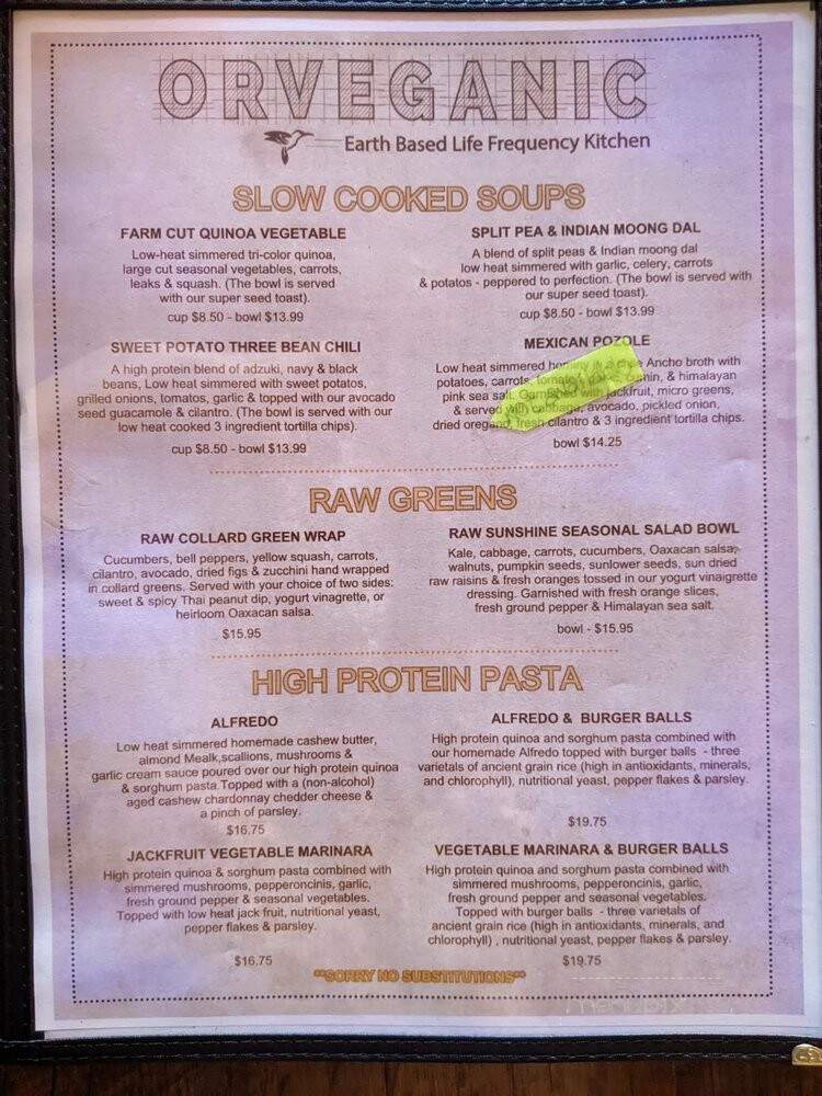 OrVeganic - Lawndale, CA menu_pic