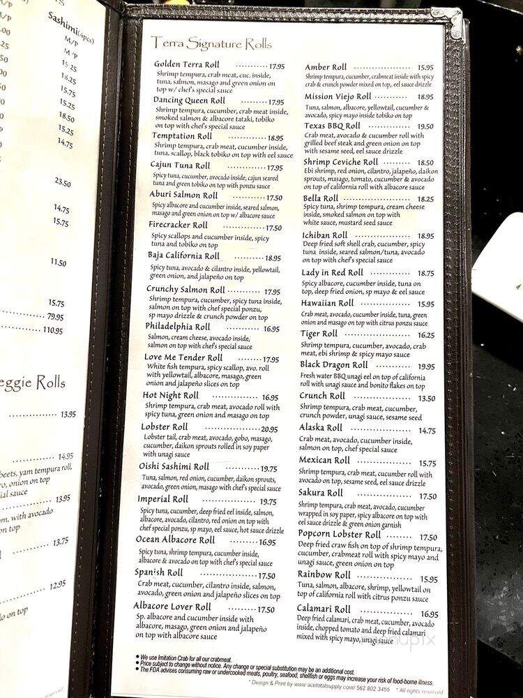 Terra Sushi - Mission Viejo, CA menu_pic