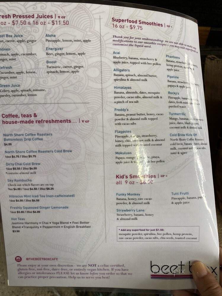 The Beet Box Cafe - Kailua, HI menu_pic
