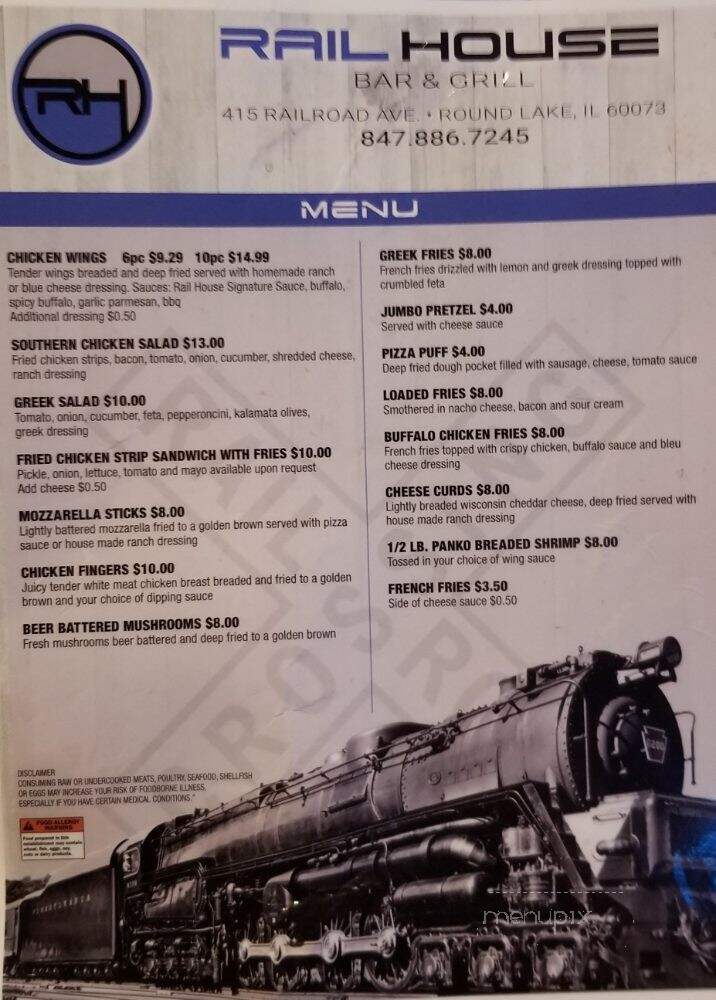 Rail House Bar & Grill - Round Lake, IL menu_pic