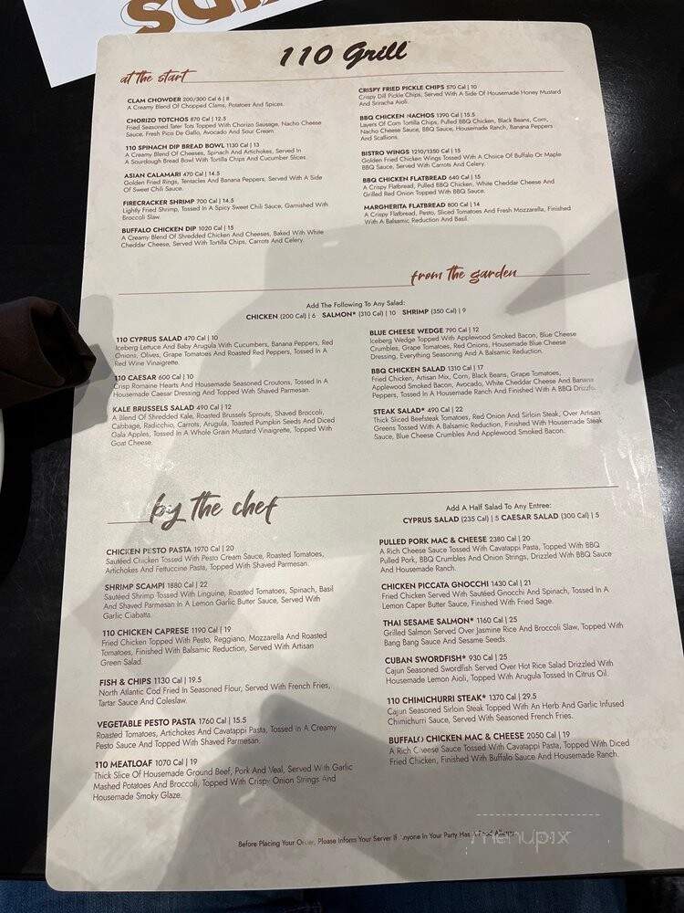 110 Grill - Albany, NY menu_pic