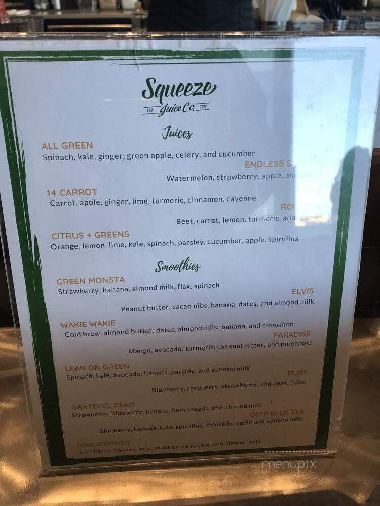 Squeeze Juice Company - Somerville, MA menu_pic