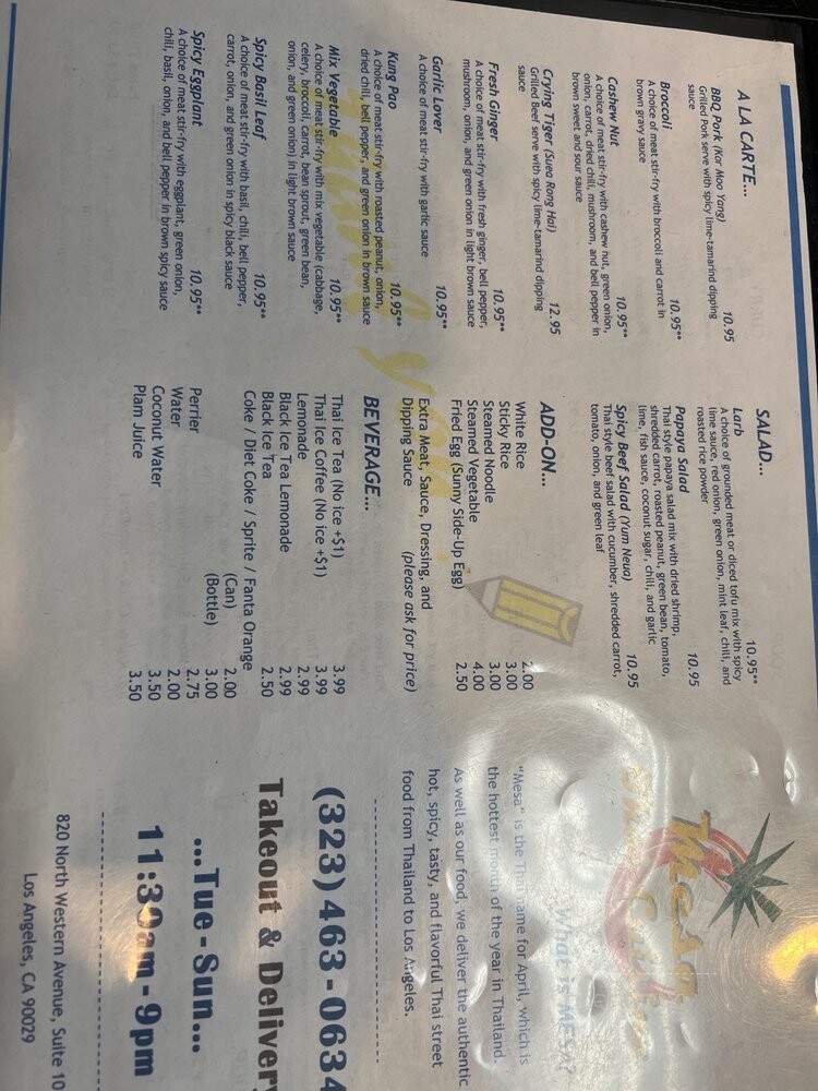 Mesa Thai Cuisine - Los Angeles, CA menu_pic