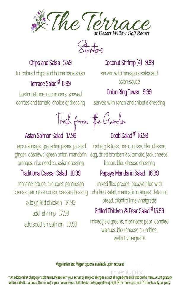 The Terrace Restaurant at Desert Willow Golf Resort - Palm Desert, CA menu_pic