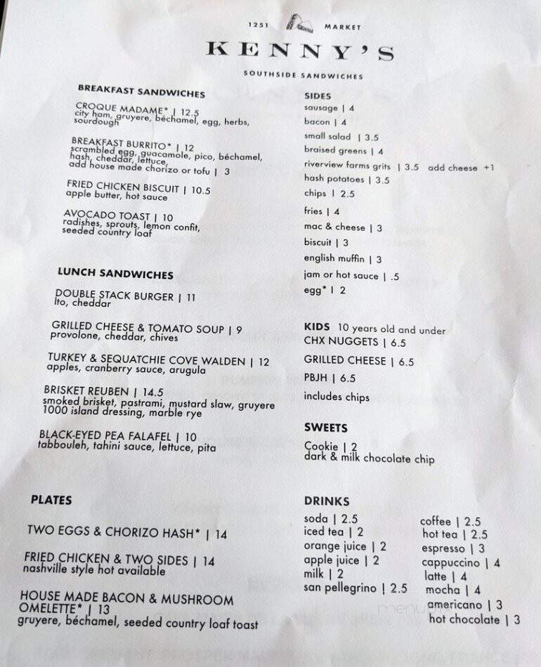 Kenny's Southside Sandwiches - Chattanooga, TN menu_pic