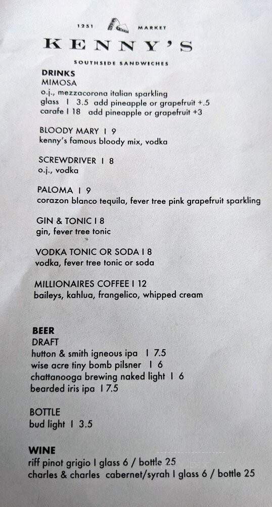 Kenny's Southside Sandwiches - Chattanooga, TN menu_pic