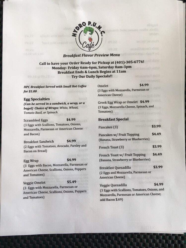Hydro PUNC Cafe - Central Falls, RI menu_pic