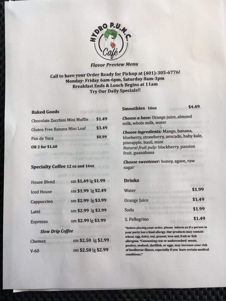 Hydro PUNC Cafe - Central Falls, RI menu_pic