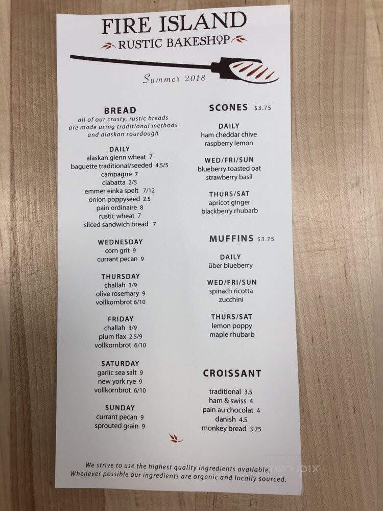 Fire Island Rustic Bakeshop - Anchorage, AK menu_pic