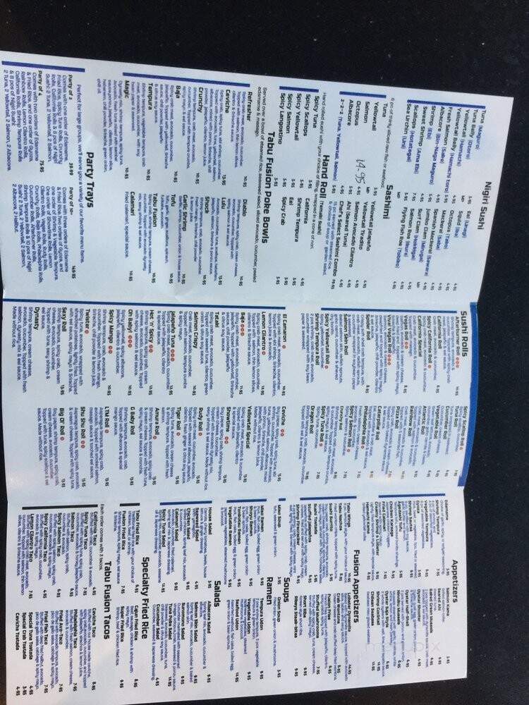 Tabu Sushi Bar & Grill - San Diego, CA menu_pic