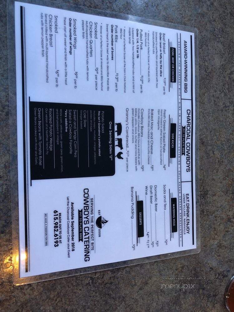 Charcoal Cowboys BBQ - Nashville, TN menu_pic