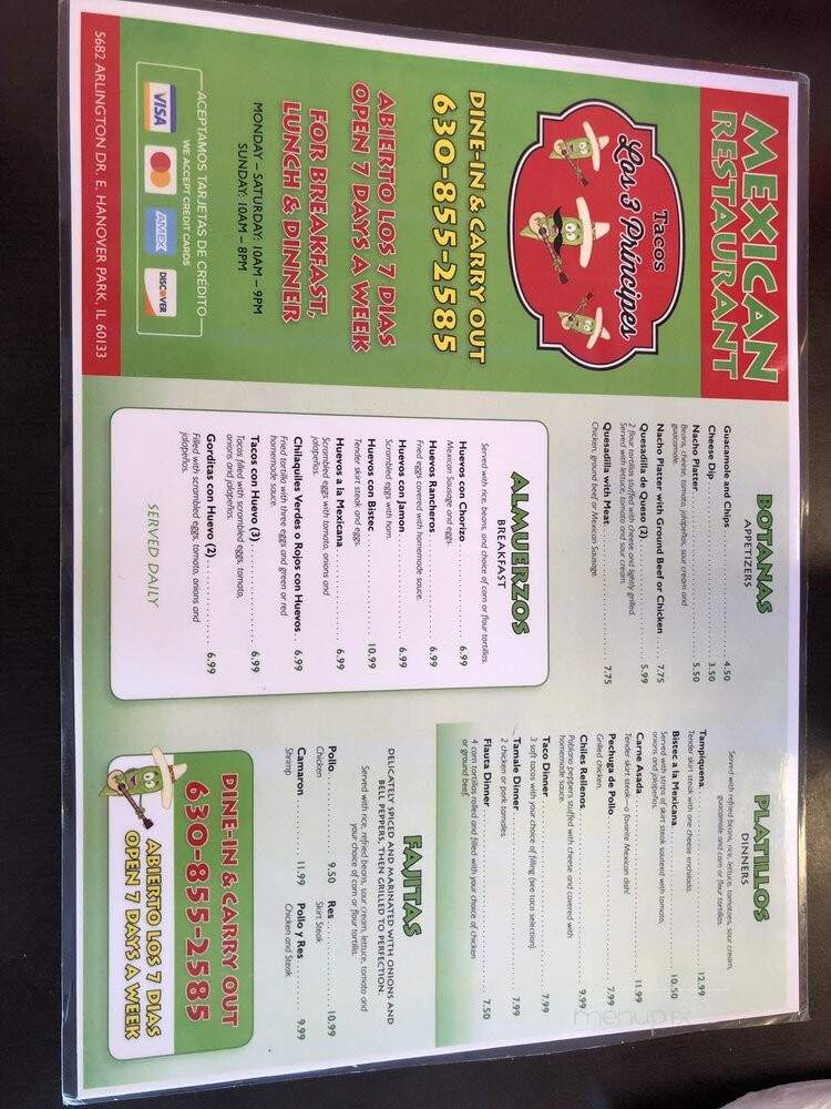 Tacos Los 3 Principes - Hanover Park, IL menu_pic