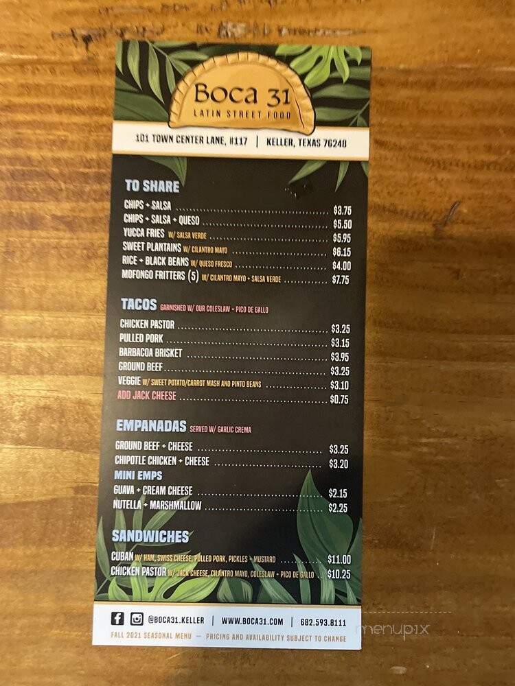 Boca 31 - Keller, TX menu_pic