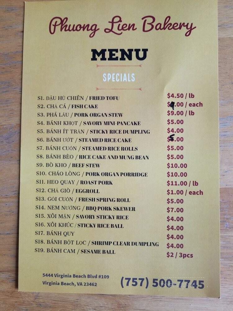Phuong Lien Bakery - Virginia Beach, VA menu_pic