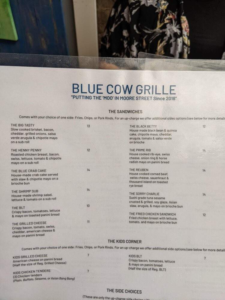 Blue Cow Grille - Southport, NC menu_pic