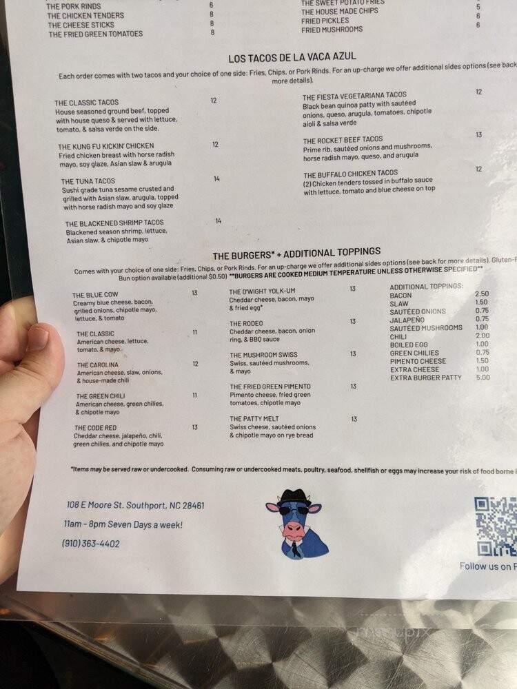 Blue Cow Grille - Southport, NC menu_pic