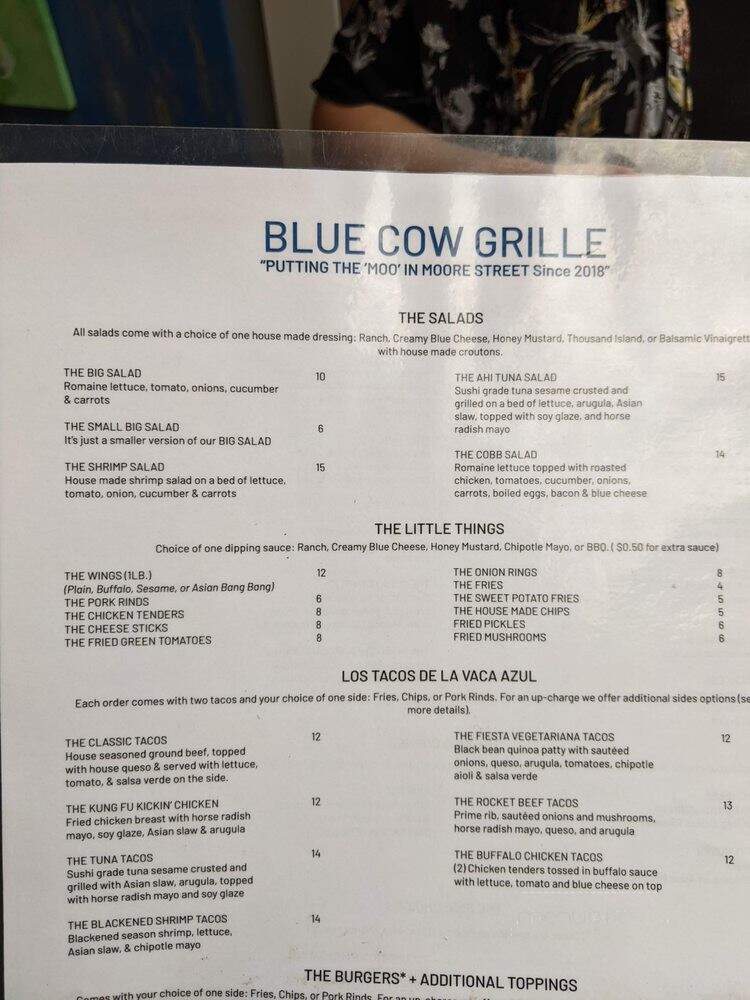 Blue Cow Grille - Southport, NC menu_pic