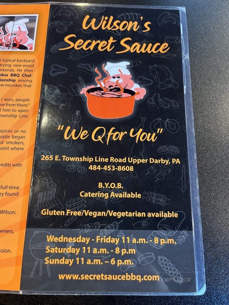 Wilson's Secret Sauce - Upper Darby, PA menu_pic