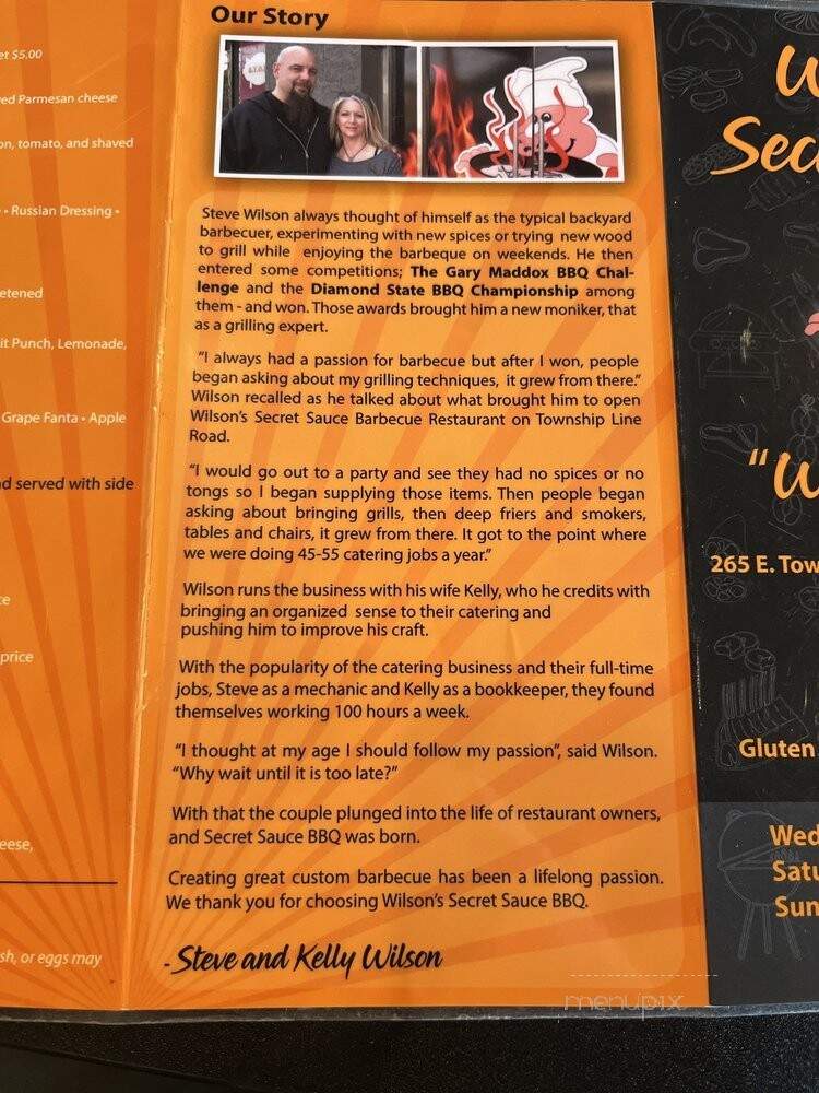 Wilson's Secret Sauce - Upper Darby, PA menu_pic