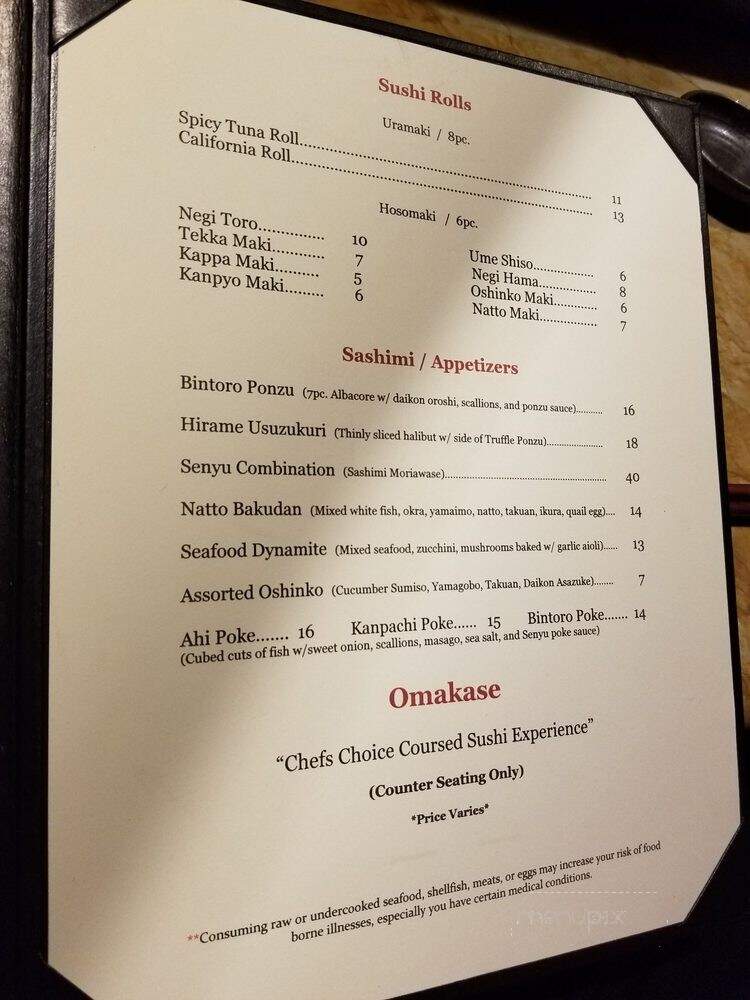 Senyu Sushi - Honolulu, HI menu_pic