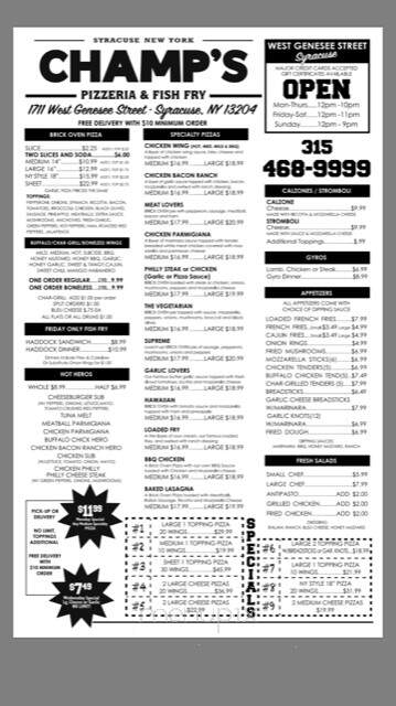 Champ's Pizzeria & Fish Fry - Syracuse, NY menu_pic