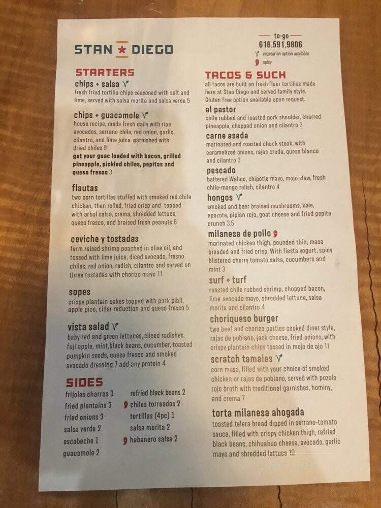 Stan Diego Baja Taco Kitchen - Walker, MI menu_pic