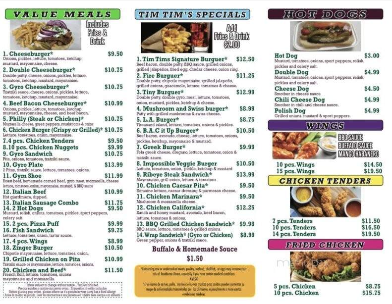 Tim Tim's Express Grill - Chicago, IL menu_pic