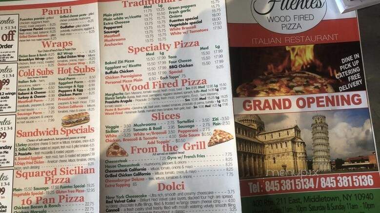 Fuentes Wood Fired Pizza - Middletown, NY menu_pic