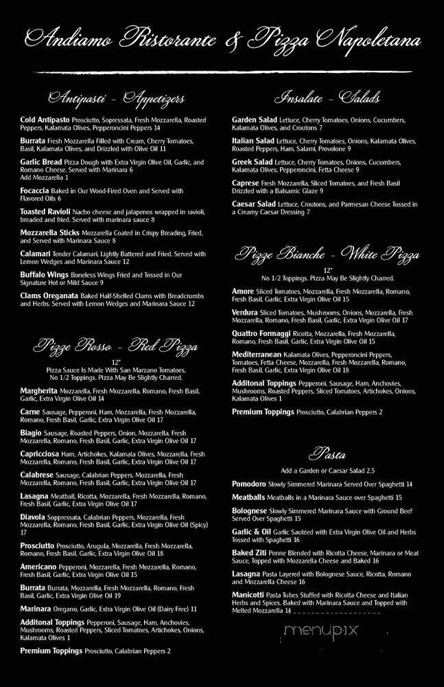 Andiamo Pizza Napoletana - Chesapeake, VA menu_pic