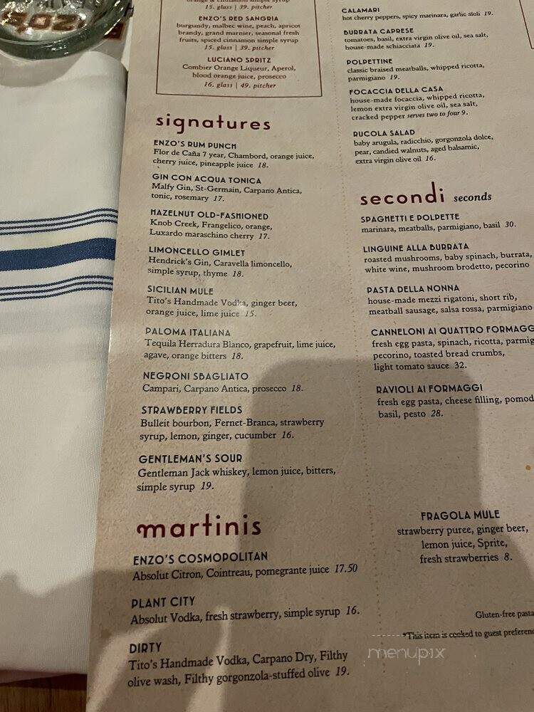 Enzo's Hideaway - Lake Buena Vista, FL menu_pic