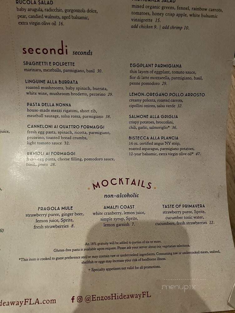 Enzo's Hideaway - Lake Buena Vista, FL menu_pic
