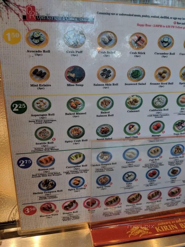 Open Rice Sushi And Chinese Resturant - Lake Oswego, OR menu_pic