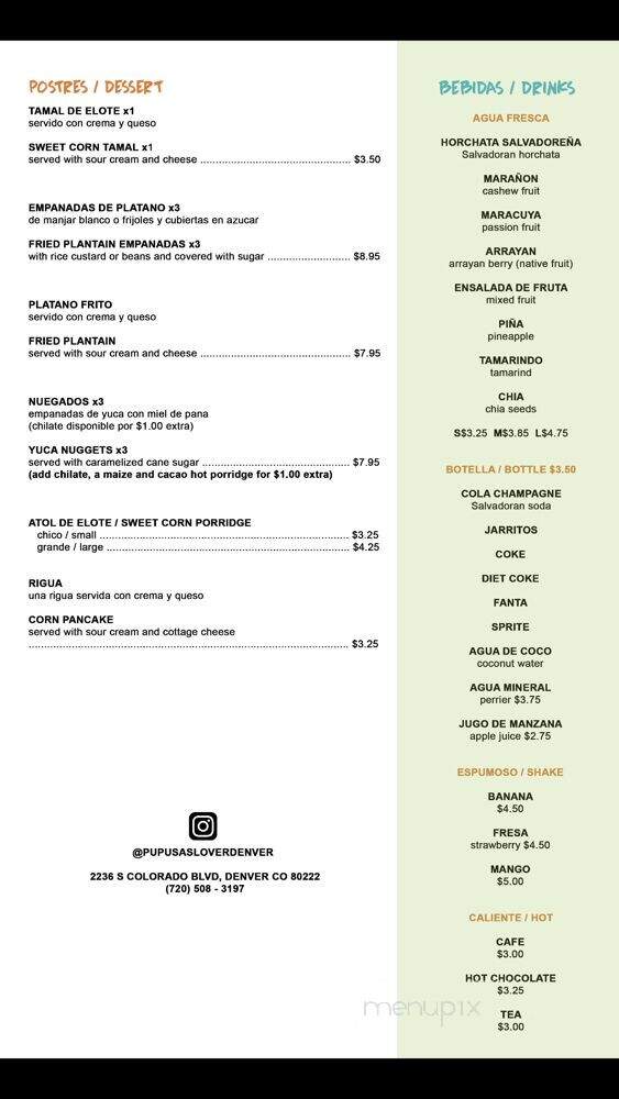 Pupusas Lover - Denver, CO menu_pic