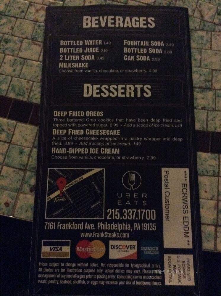 Frank's Steaks & Burgers - Philadelphia, PA menu_pic