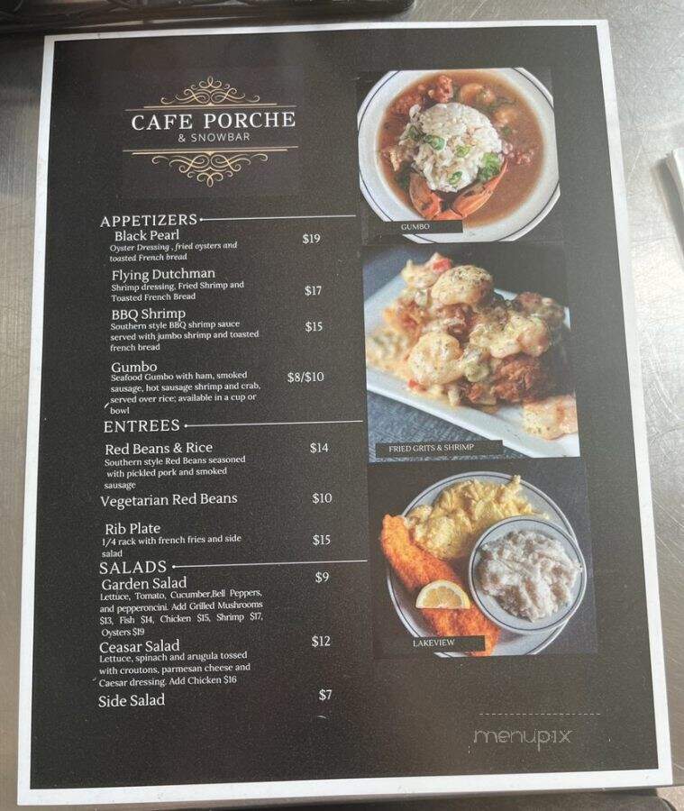 Cafe Porche and Snowbar - New Orleans, LA menu_pic