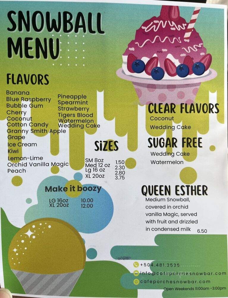 Cafe Porche and Snowbar - New Orleans, LA menu_pic