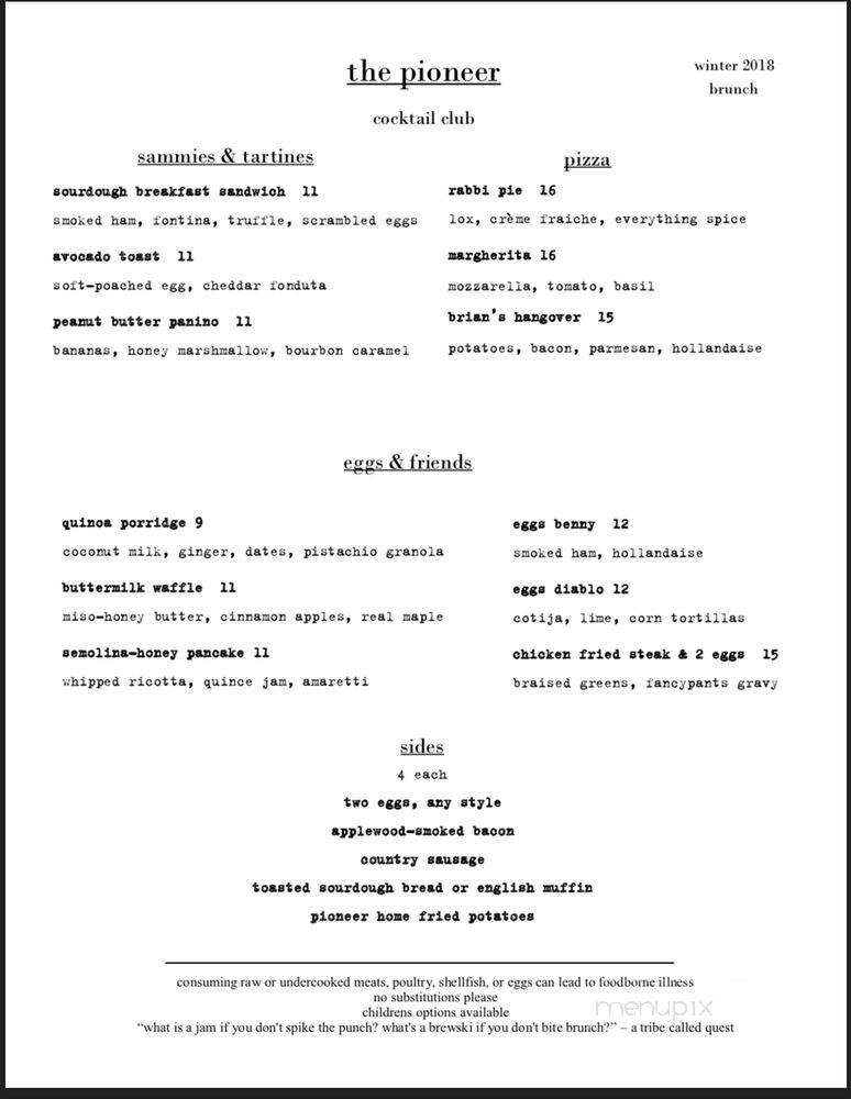 The Pioneer Cocktail Club - Tahoe City, CA menu_pic