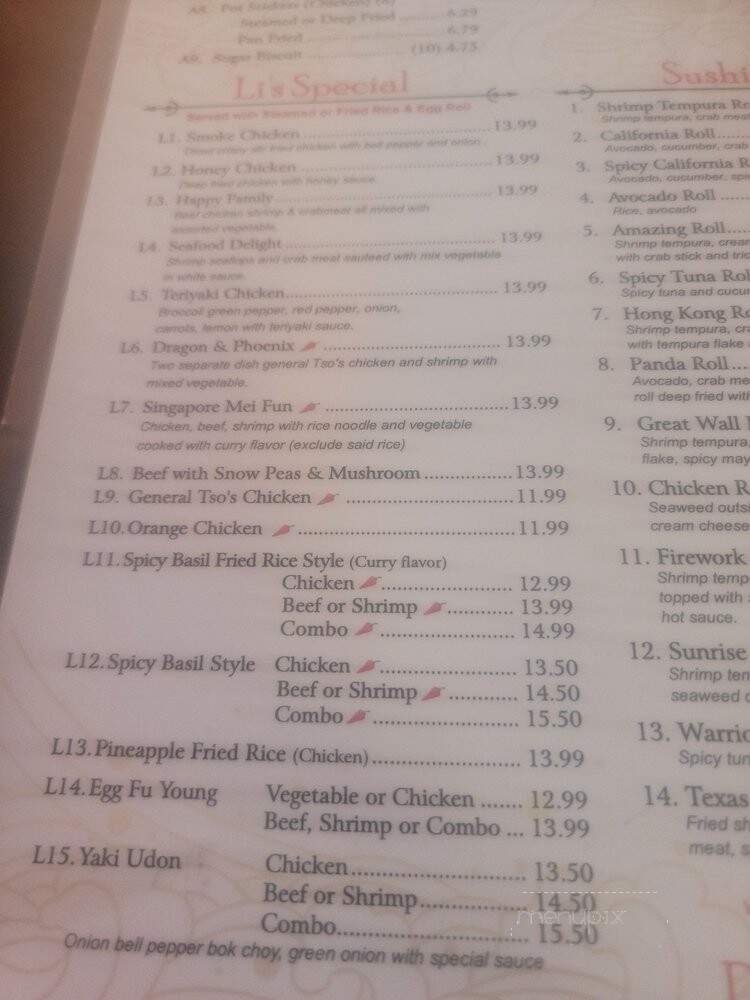 Li's Chinese Kitchen - Mansfield, TX menu_pic