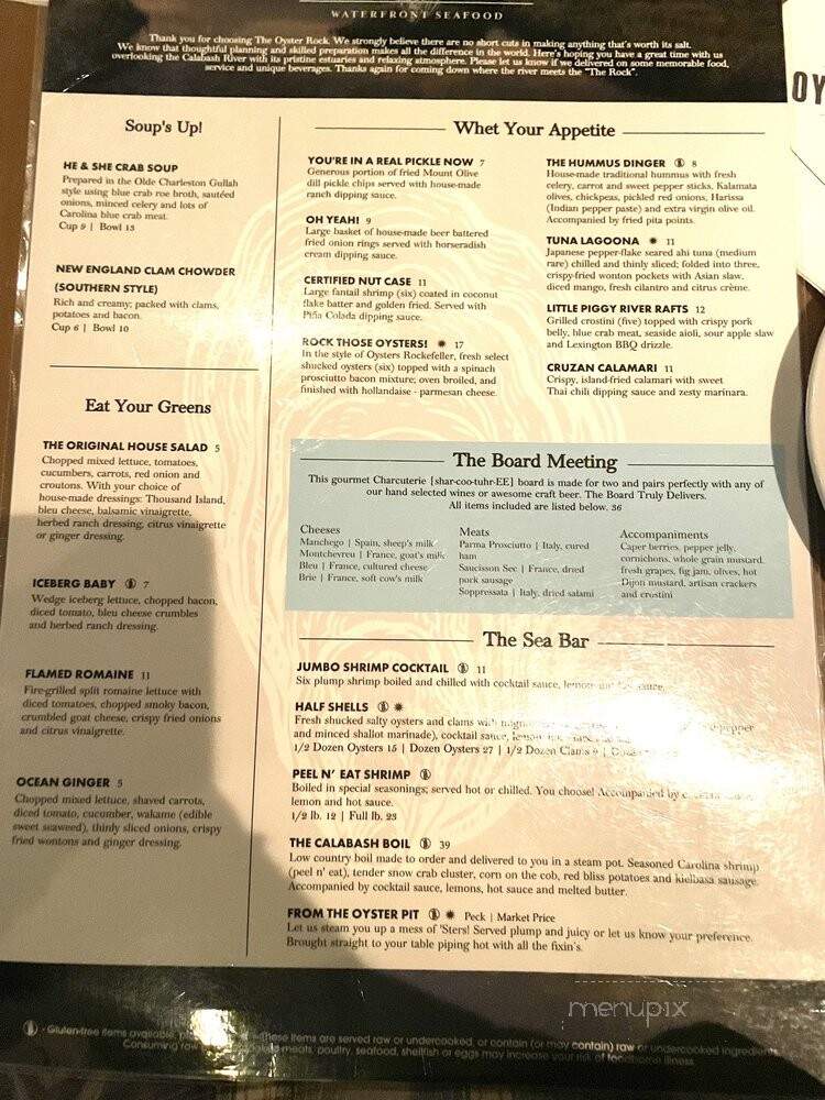 The Oyster Rock Waterfront Seafood - Calabash, NC menu_pic