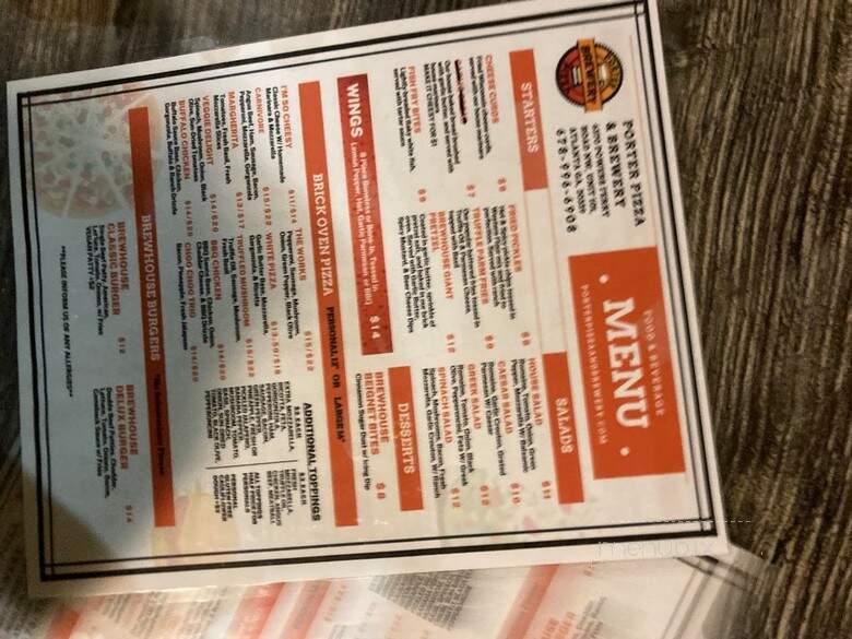 Porter Pizza Brewery - Sandy Springs, GA menu_pic