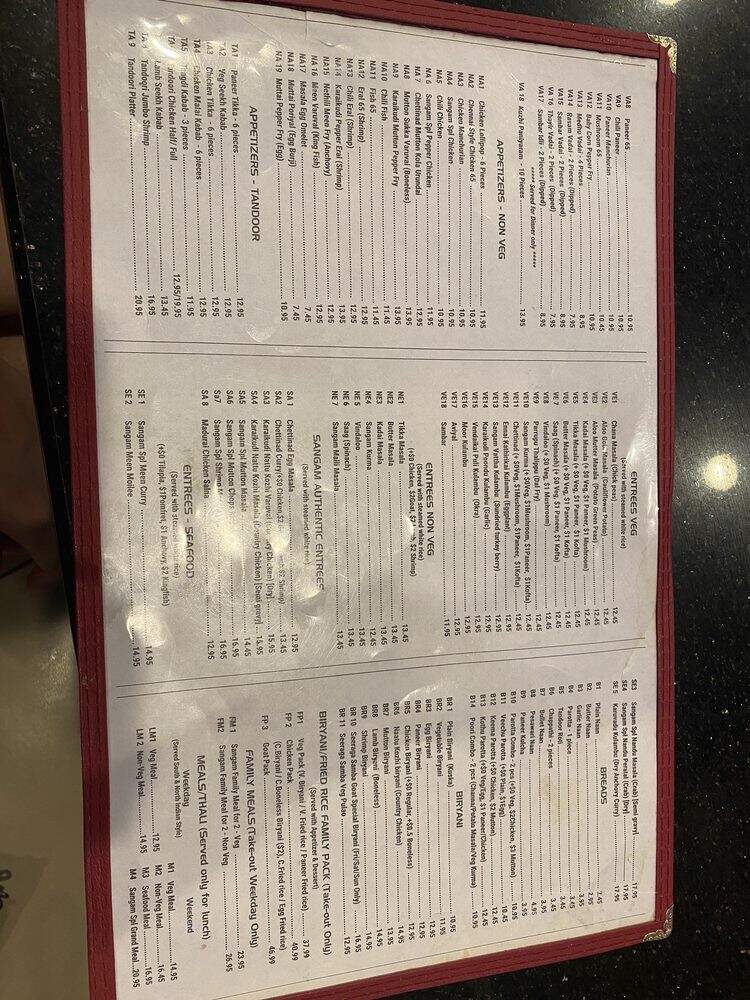 Sangam Chettinad Indian Cuisine - Austin, TX menu_pic