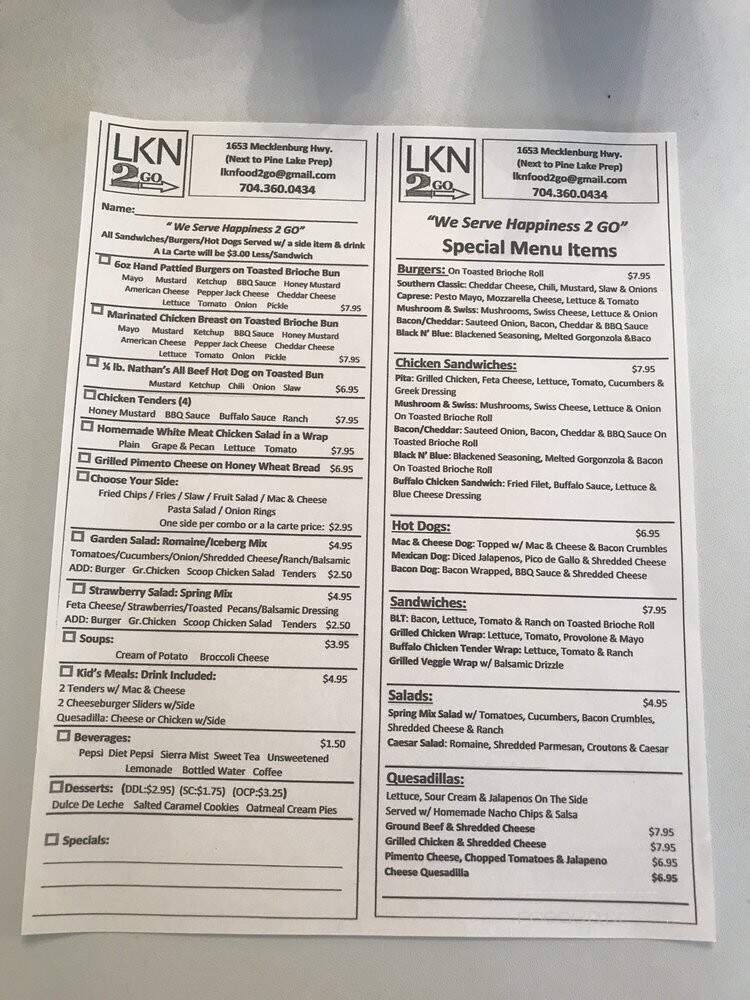 LKN 2Go - Mooresville, NC menu_pic