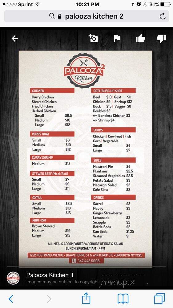 Palooza Kitchen II - Brooklyn, NY menu_pic