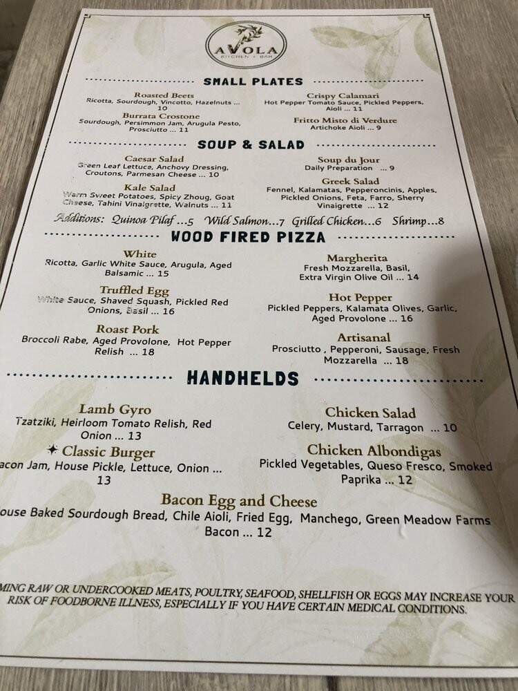 Avola Kitchen + Bar - Malvern, PA menu_pic