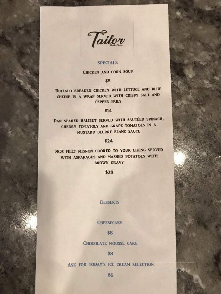 The Tailor Public House - New York, NY menu_pic