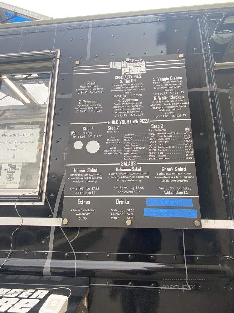 High Society Pizza - Denver, CO menu_pic